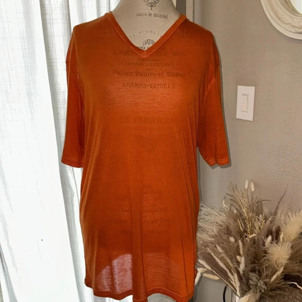 Hutch men’s v-neck shortsleeve t-shirt soft vintage set of 2 tan & orange Large - Picture 6 of 16